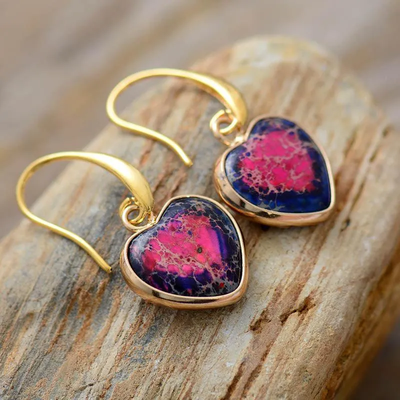 Giiny Red Centre Jasper Hearts Drop Earrings