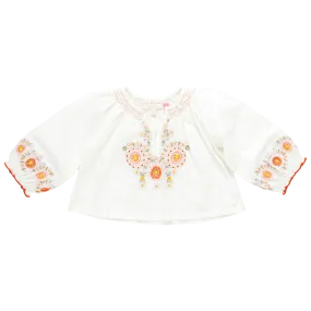 Girls Ava Top - Multi Pink Embroidery