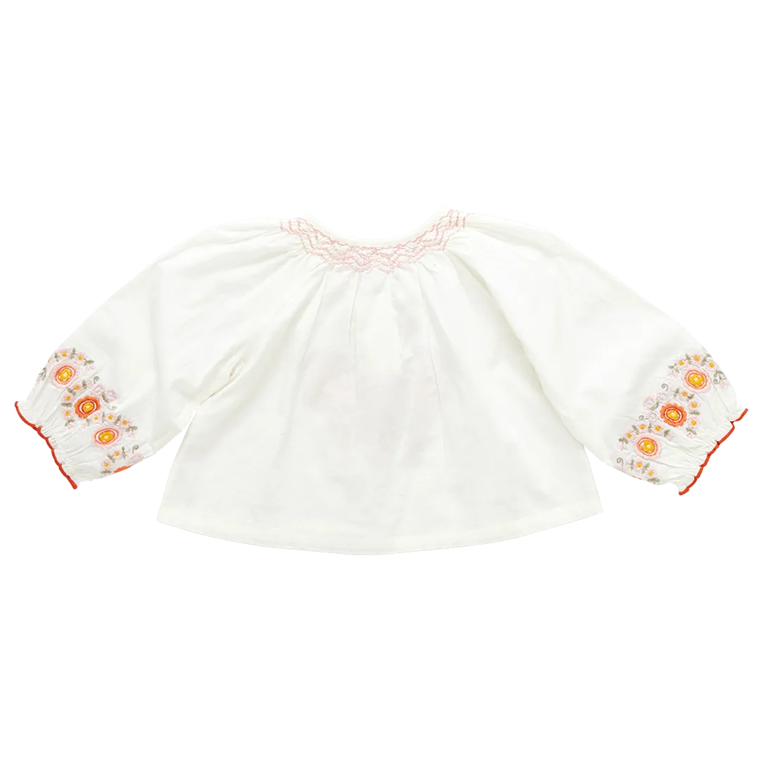 Girls Ava Top - Multi Pink Embroidery