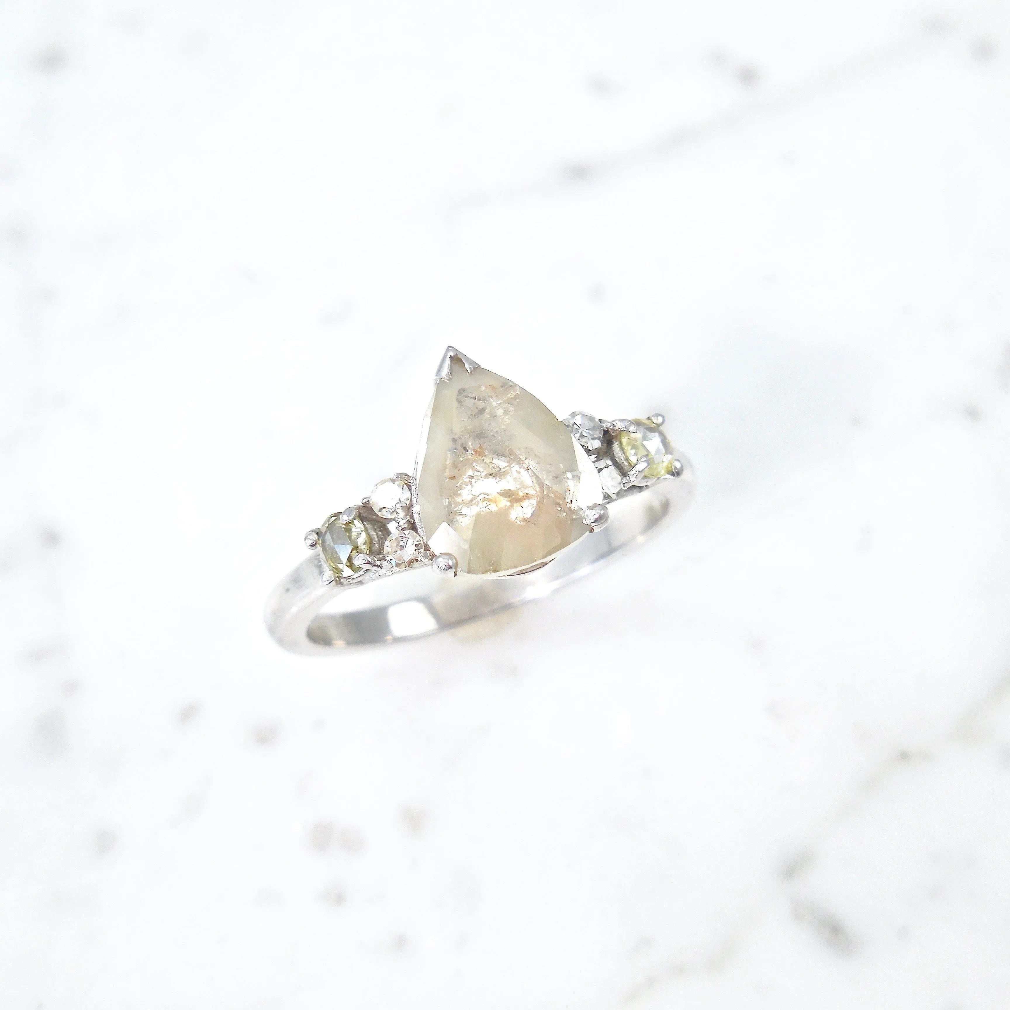 Gray Pear Diamond Ring - Light Gray Pear Rose Cut Diamond Engagement Ring - Grey Diamond Ring