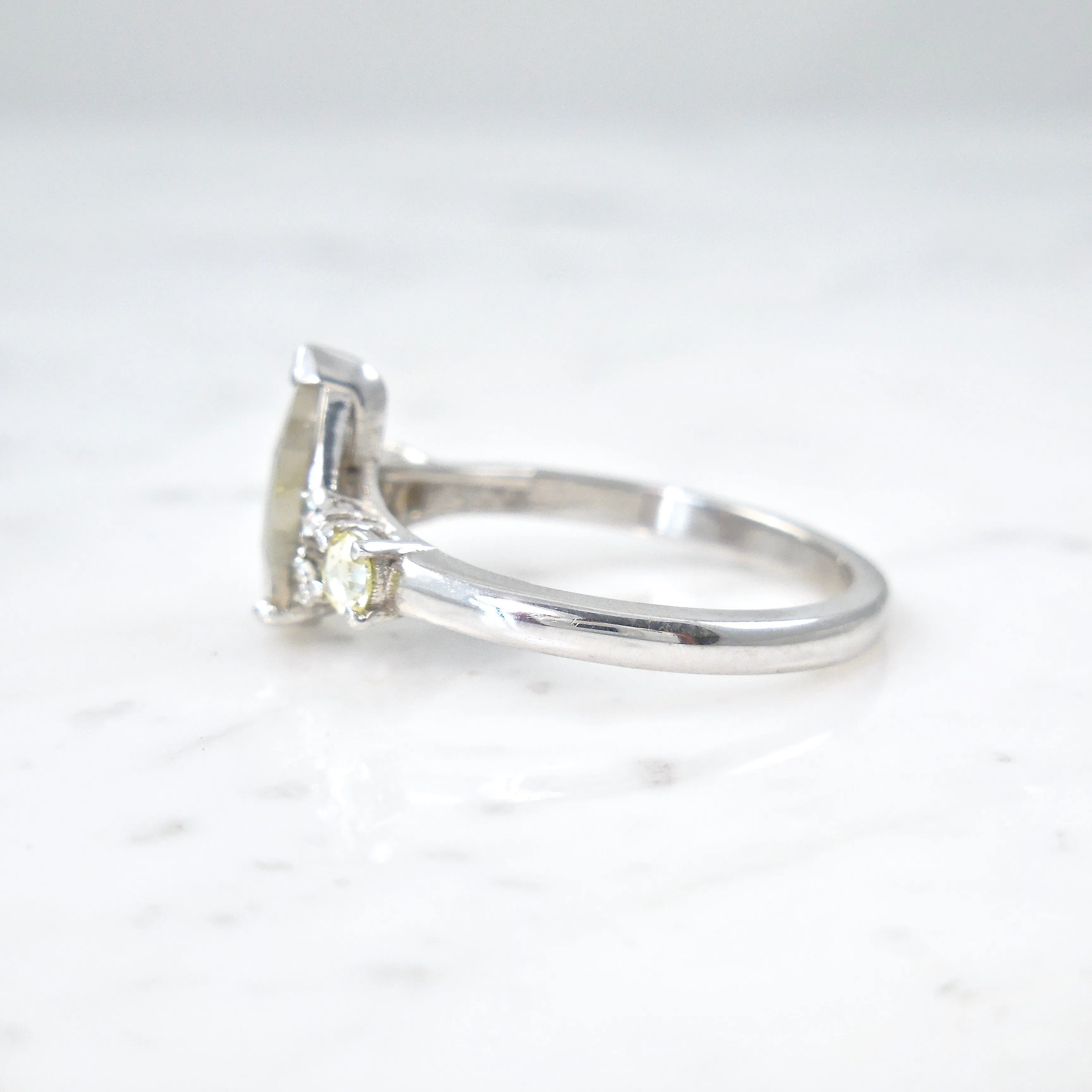 Gray Pear Diamond Ring - Light Gray Pear Rose Cut Diamond Engagement Ring - Grey Diamond Ring