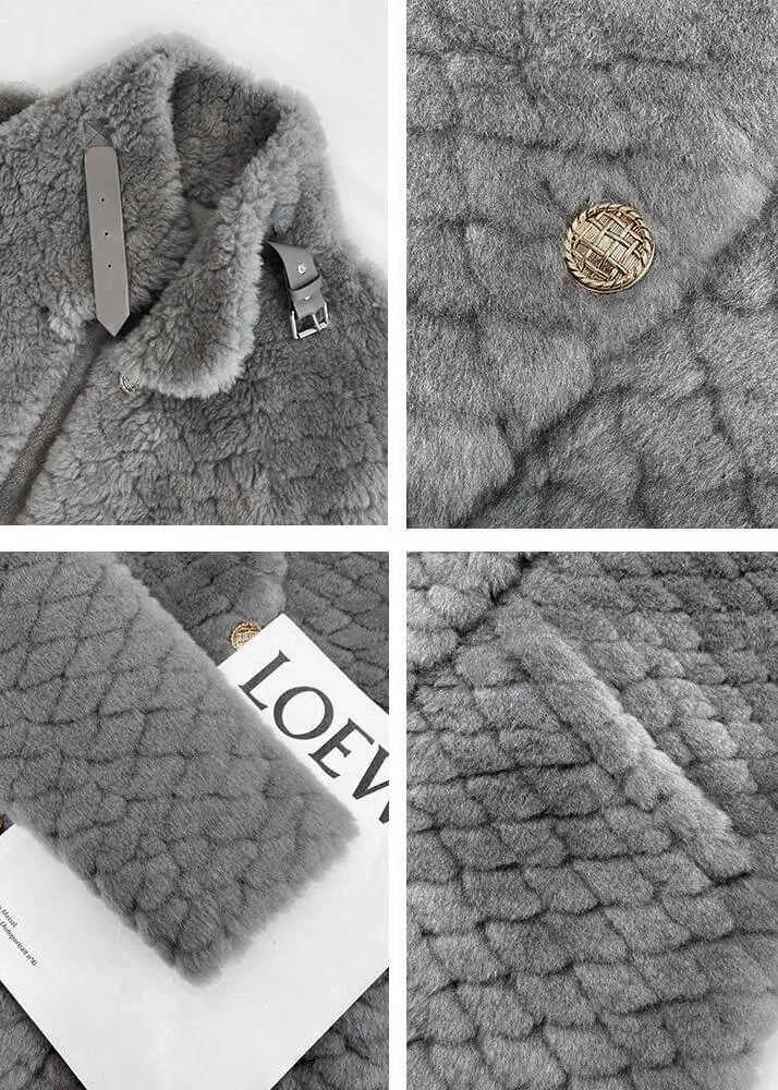 Gray Single Breasted Wool Fleece Long Coat