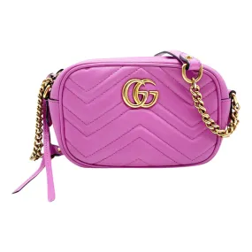 Gucci Marmont Mini Matelasse Gg Pink Leather Cross Body Bag