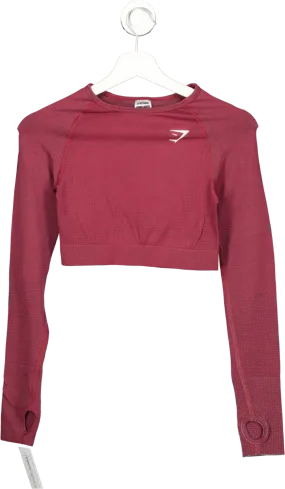 gymshark dark Red Training Long Sleeve Crop Top UK S