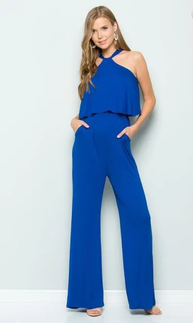 Halter Neck Ruffled Front Jumpsuit