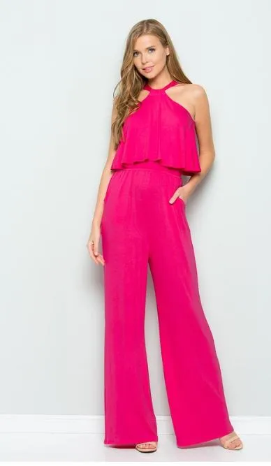 Halter Neck Ruffled Front Jumpsuit