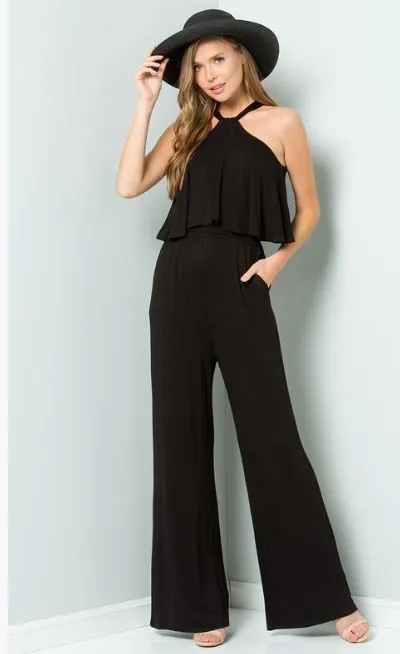 Halter Neck Ruffled Front Jumpsuit