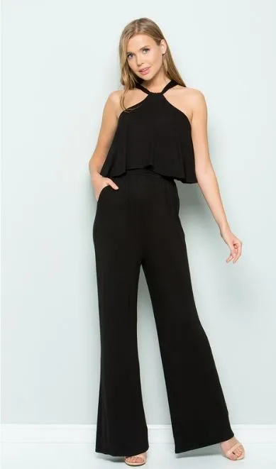 Halter Neck Ruffled Front Jumpsuit