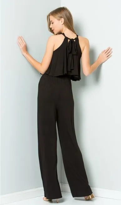 Halter Neck Ruffled Front Jumpsuit