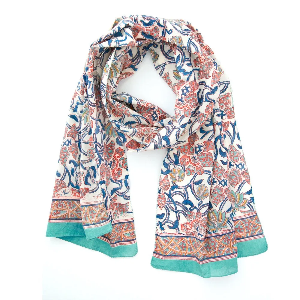 Hand Block Printed Scarf - Bright Trellis