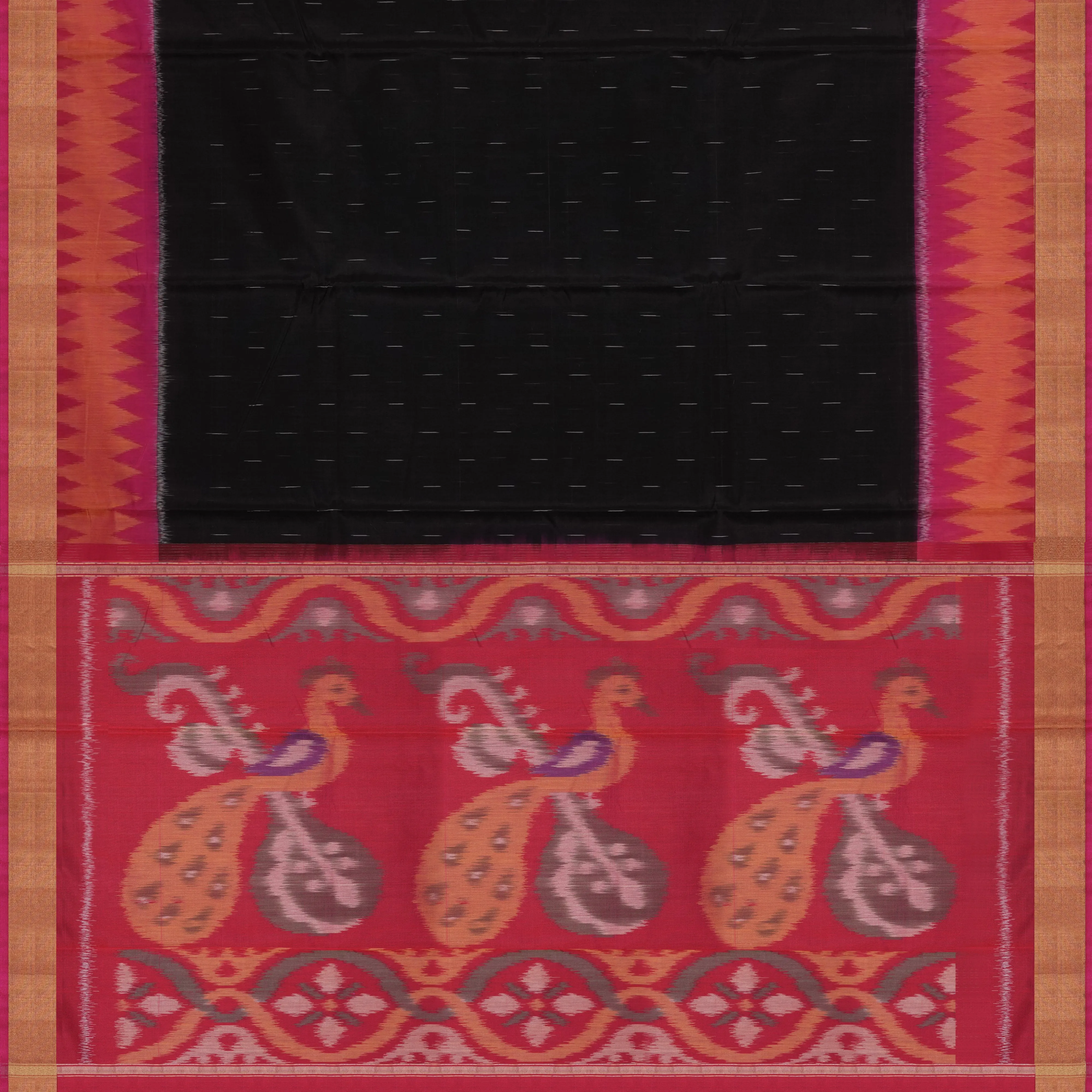 Handwoven Black with Pink Silk Cotton Saree - 2165T009031DSC