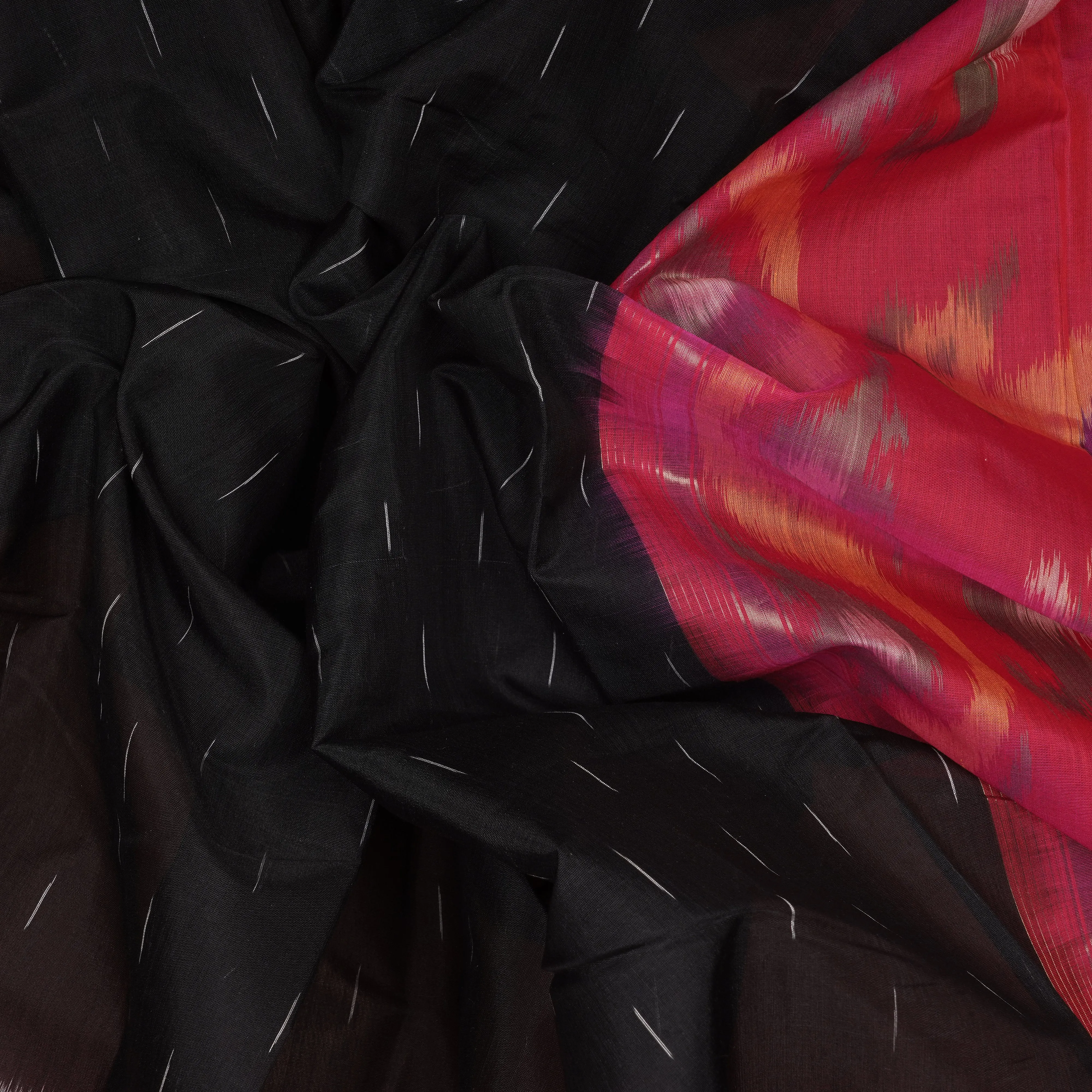 Handwoven Black with Pink Silk Cotton Saree - 2165T009031DSC