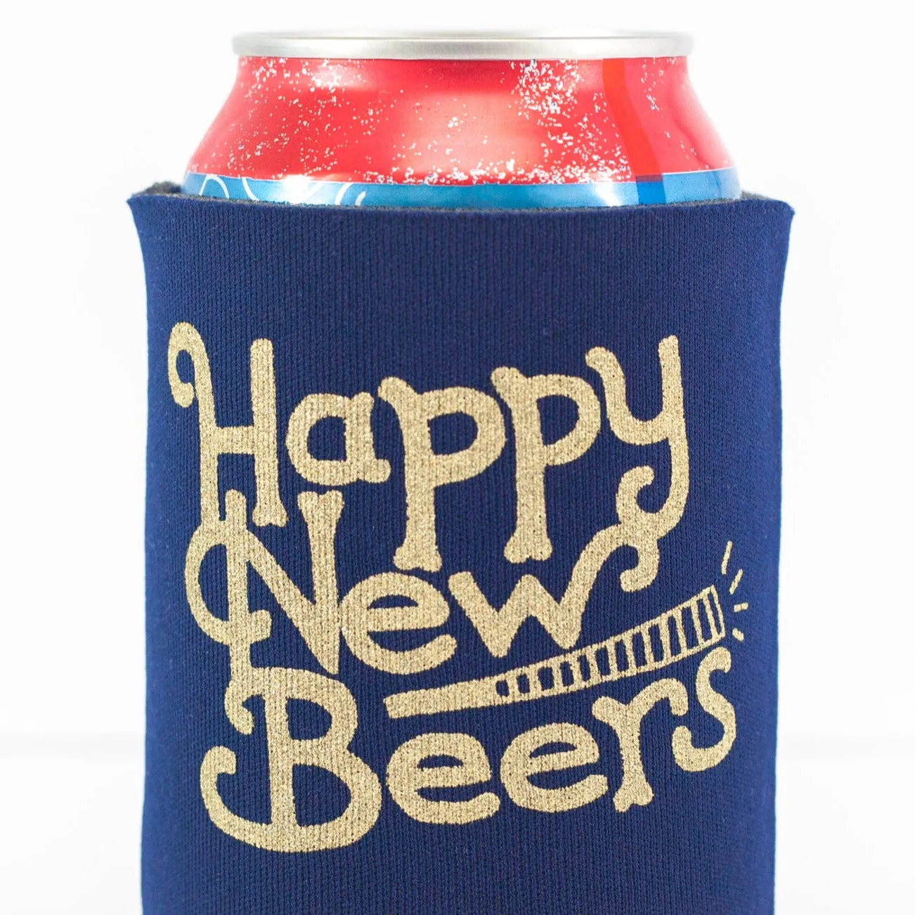 Happy New Beers holiday can coolie, easy stocking stuffer, New Year's Eve party favor