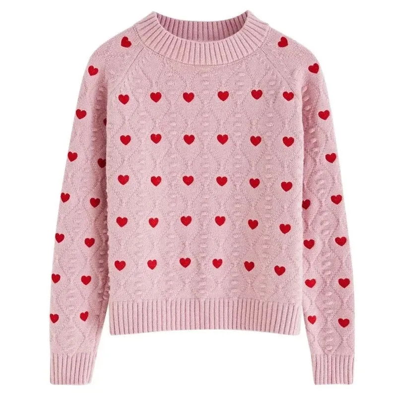 Heart's Cable Knit Crew Long Sleeve Sweater S-L