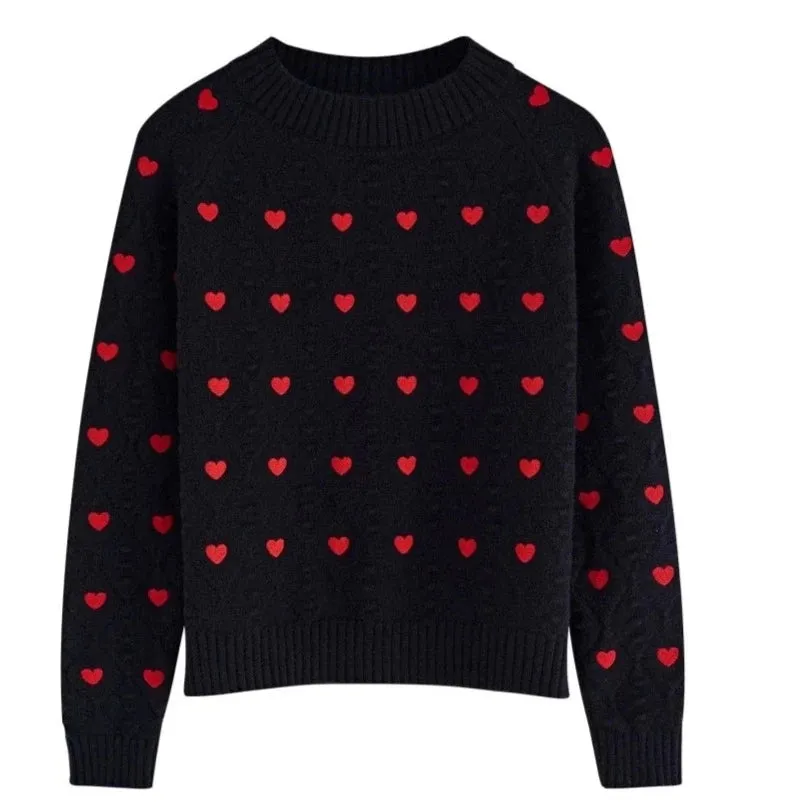 Heart's Cable Knit Crew Long Sleeve Sweater S-L