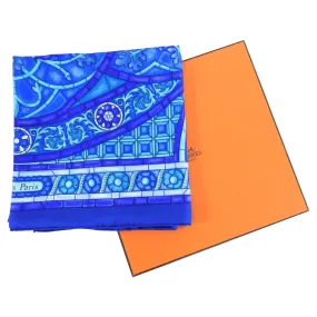 Hermes Blue Silk Lumieres De Paris Silk 90cm Scarf