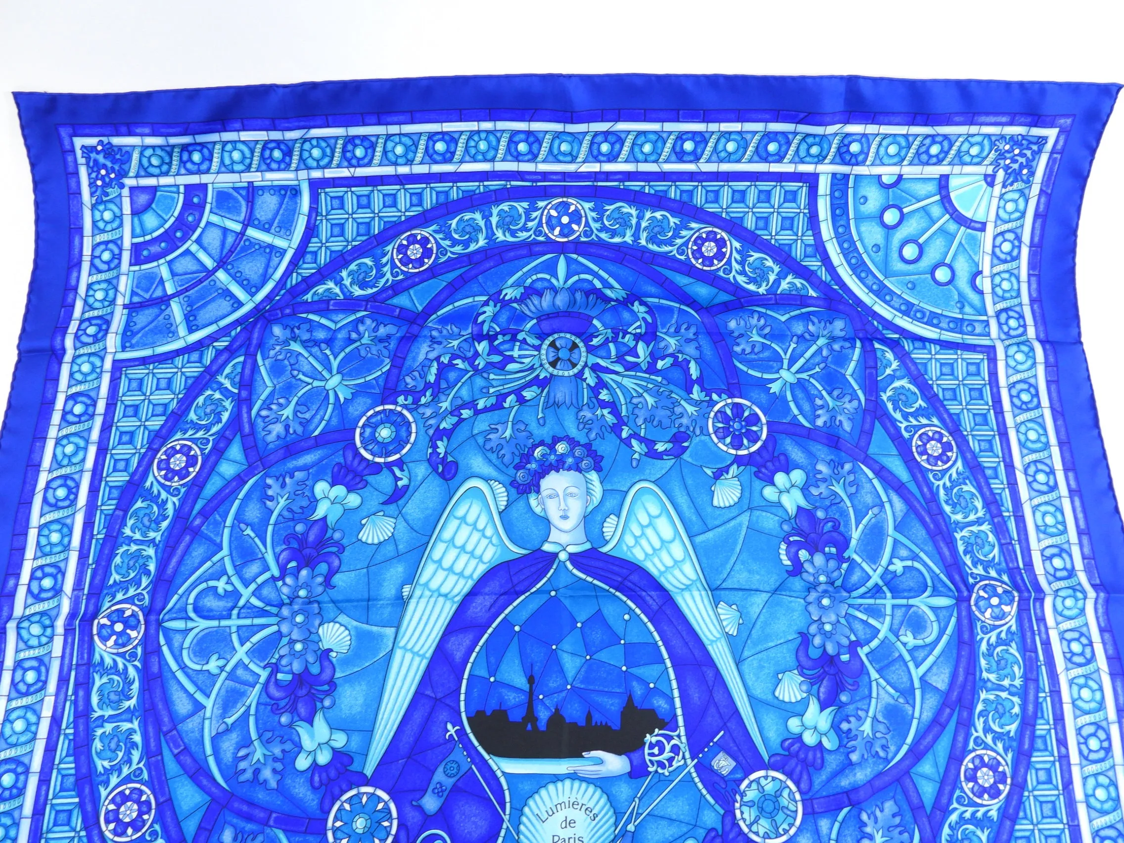 Hermes Blue Silk Lumieres De Paris Silk 90cm Scarf