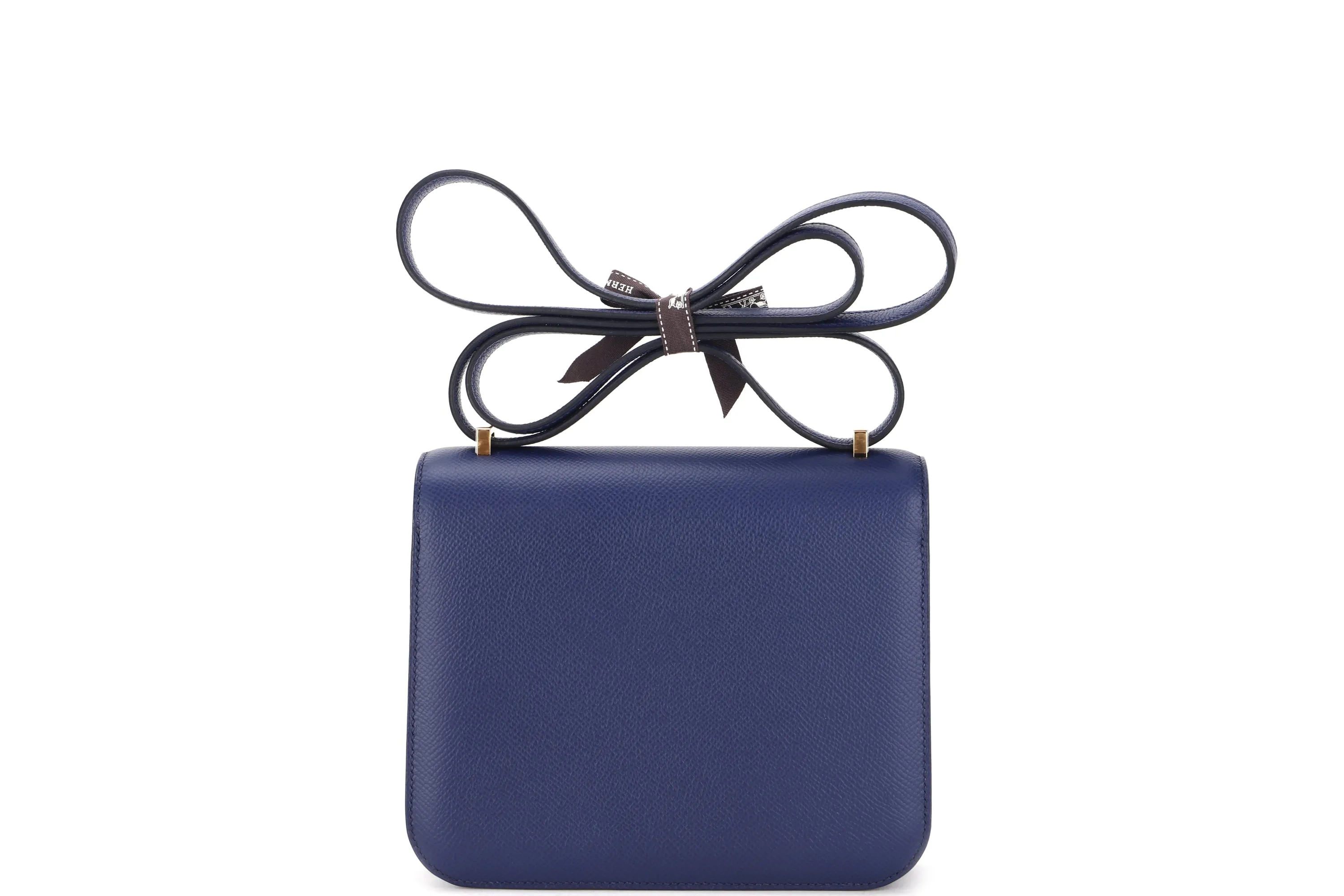 HERMES CONSTANCE 18 MINI MIRROR (STAMP U) VEAU EPSOM 73 BLUE IR, GOLD HARDWARE, WITH MIRROR, DUST COVER & BOX