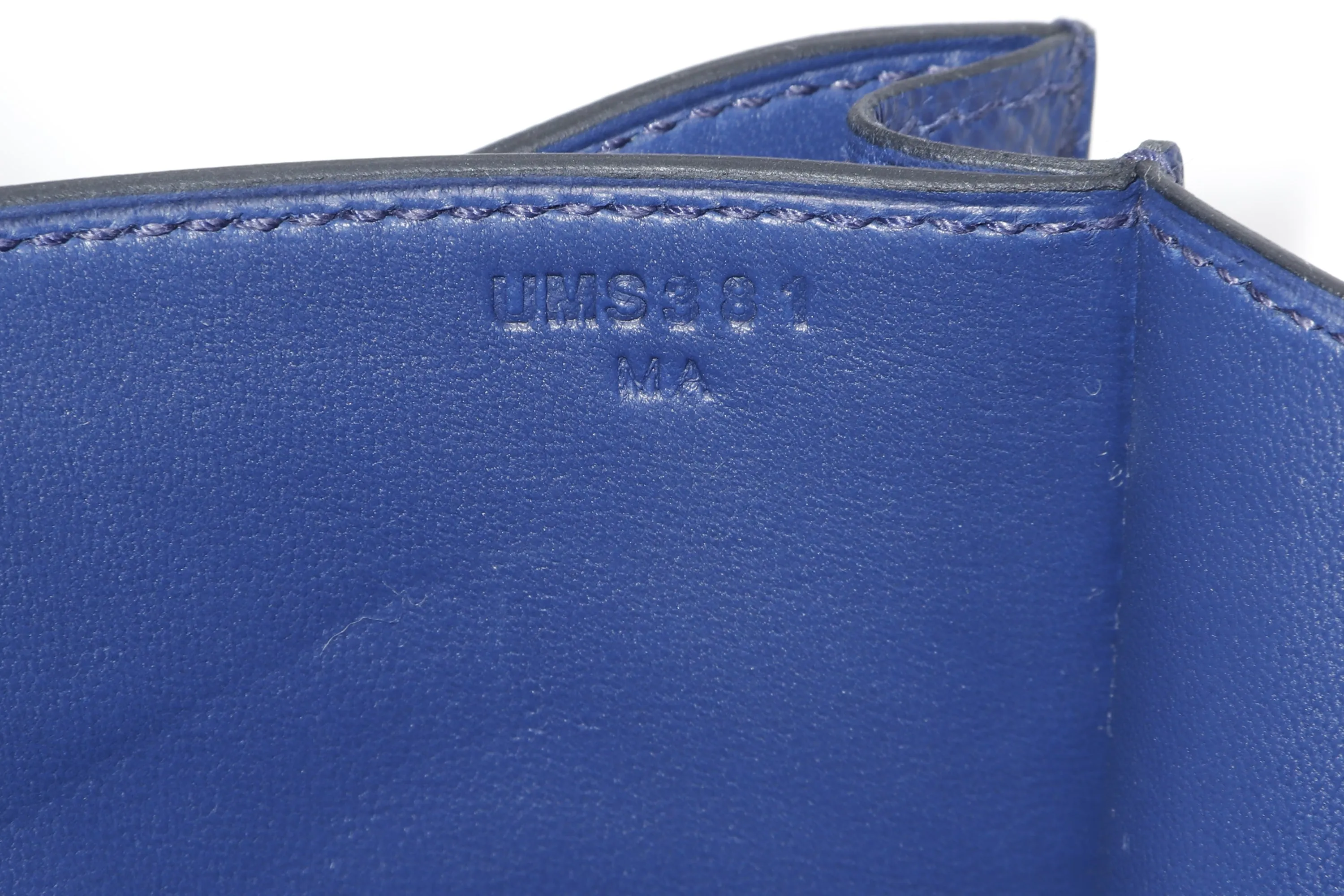 HERMES CONSTANCE 18 MINI MIRROR (STAMP U) VEAU EPSOM 73 BLUE IR, GOLD HARDWARE, WITH MIRROR, DUST COVER & BOX