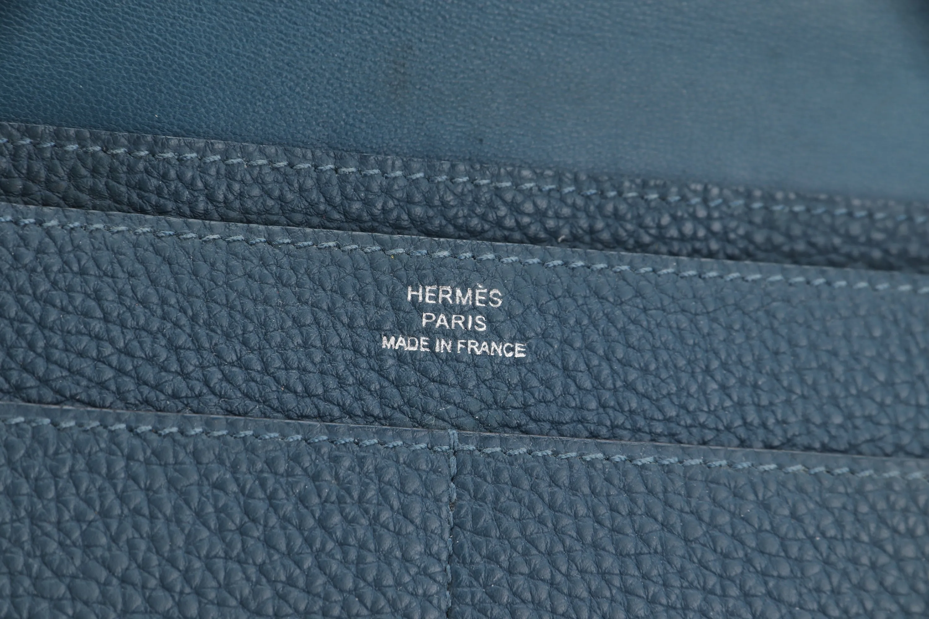 HERMES DONGON DUO WALLET (STAMP X) BLUE TOGO LEATHER PALLADIUM HARDWARE, NO DUST COVER & BOX