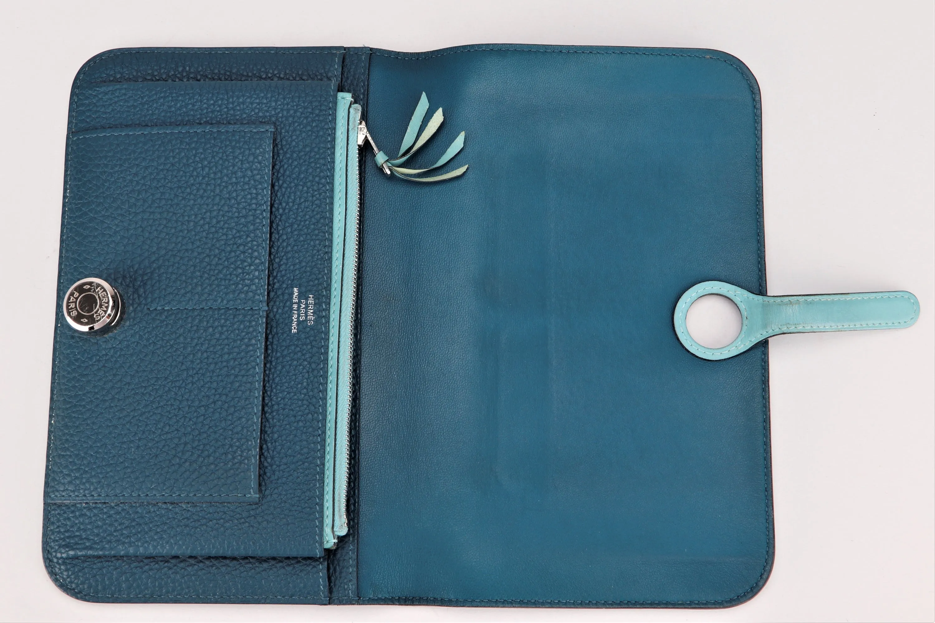 HERMES DONGON DUO WALLET (STAMP X) BLUE TOGO LEATHER PALLADIUM HARDWARE, NO DUST COVER & BOX