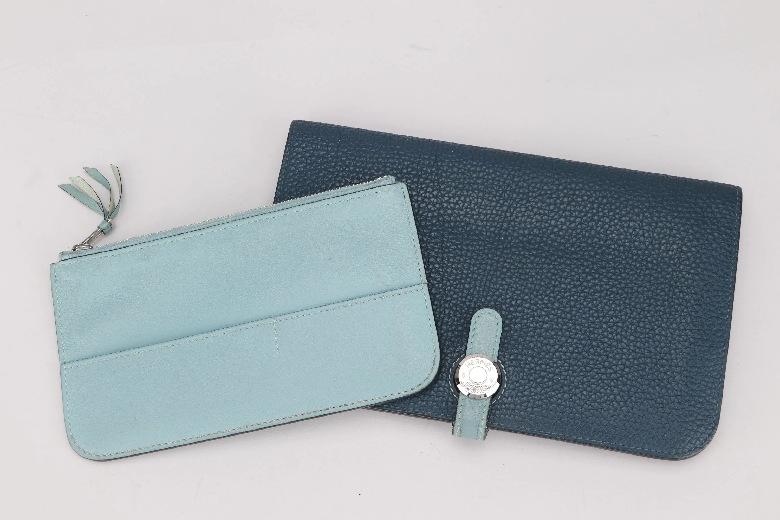 HERMES DONGON DUO WALLET (STAMP X) BLUE TOGO LEATHER PALLADIUM HARDWARE, NO DUST COVER & BOX