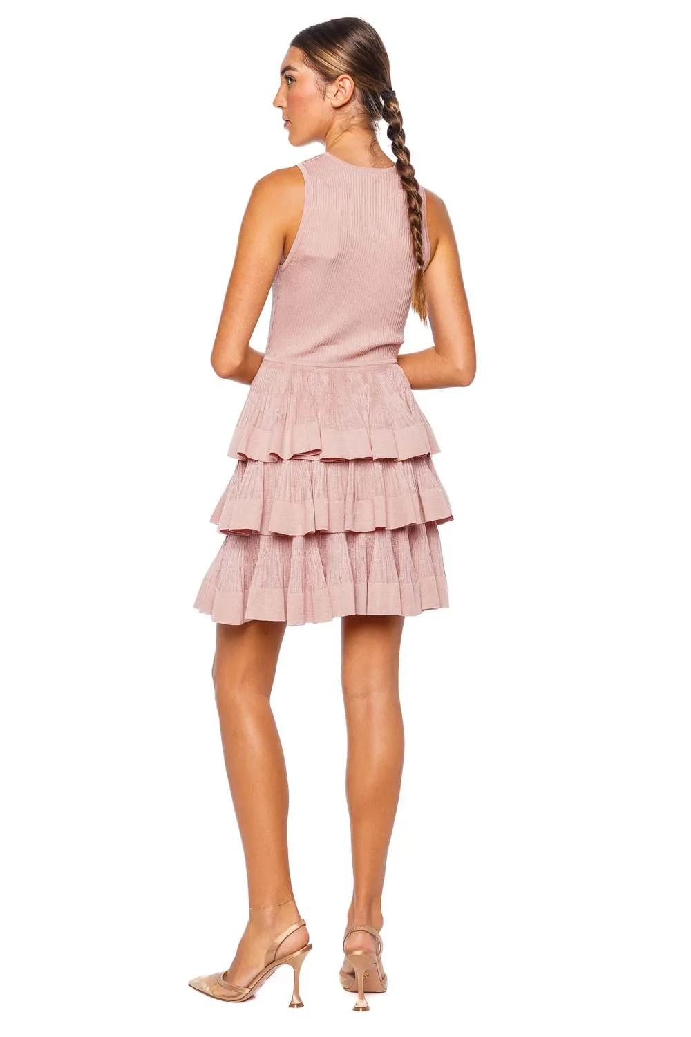 Illustration Pink Knit Ruffled Mini Dress