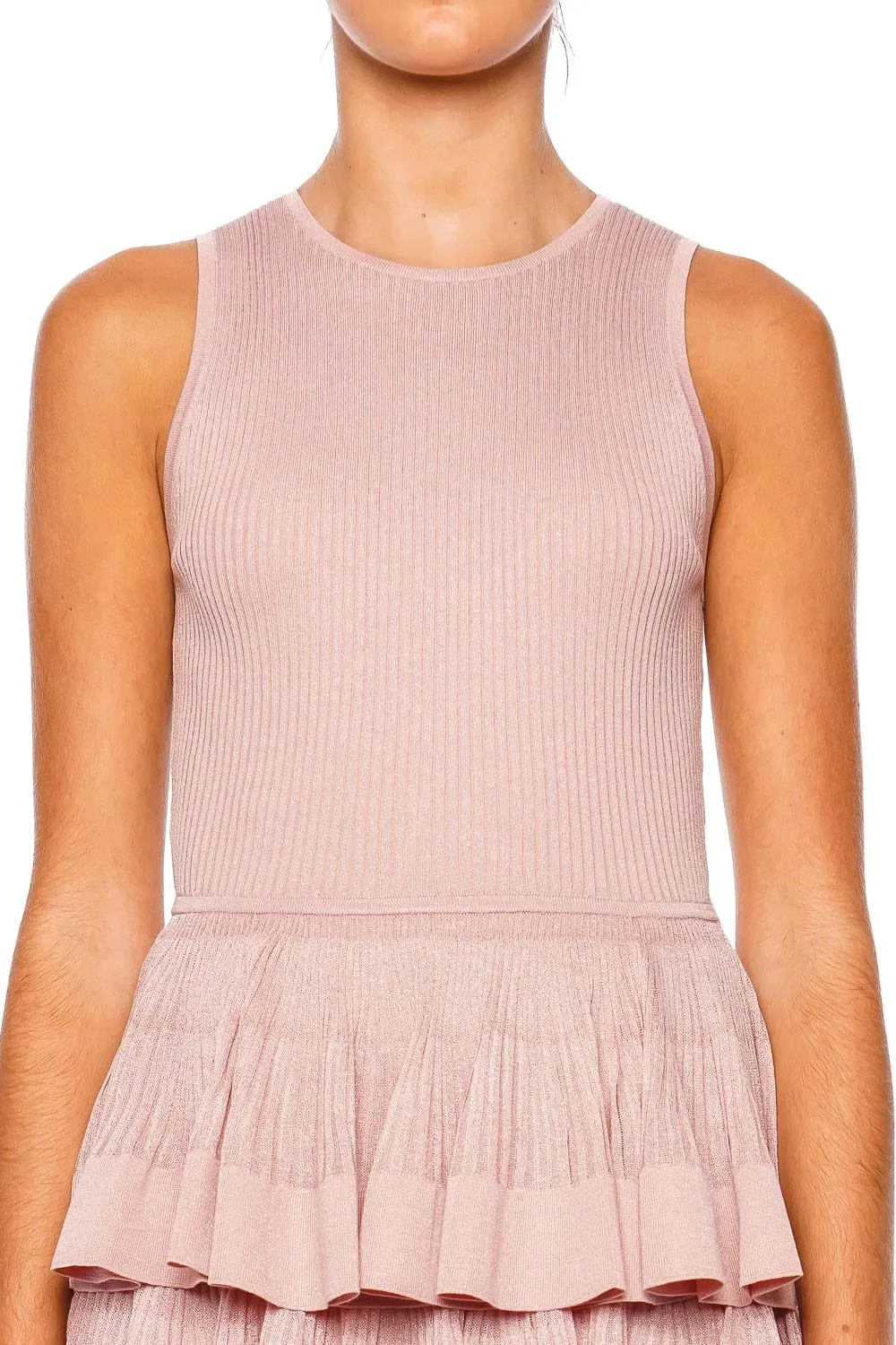 Illustration Pink Knit Ruffled Mini Dress