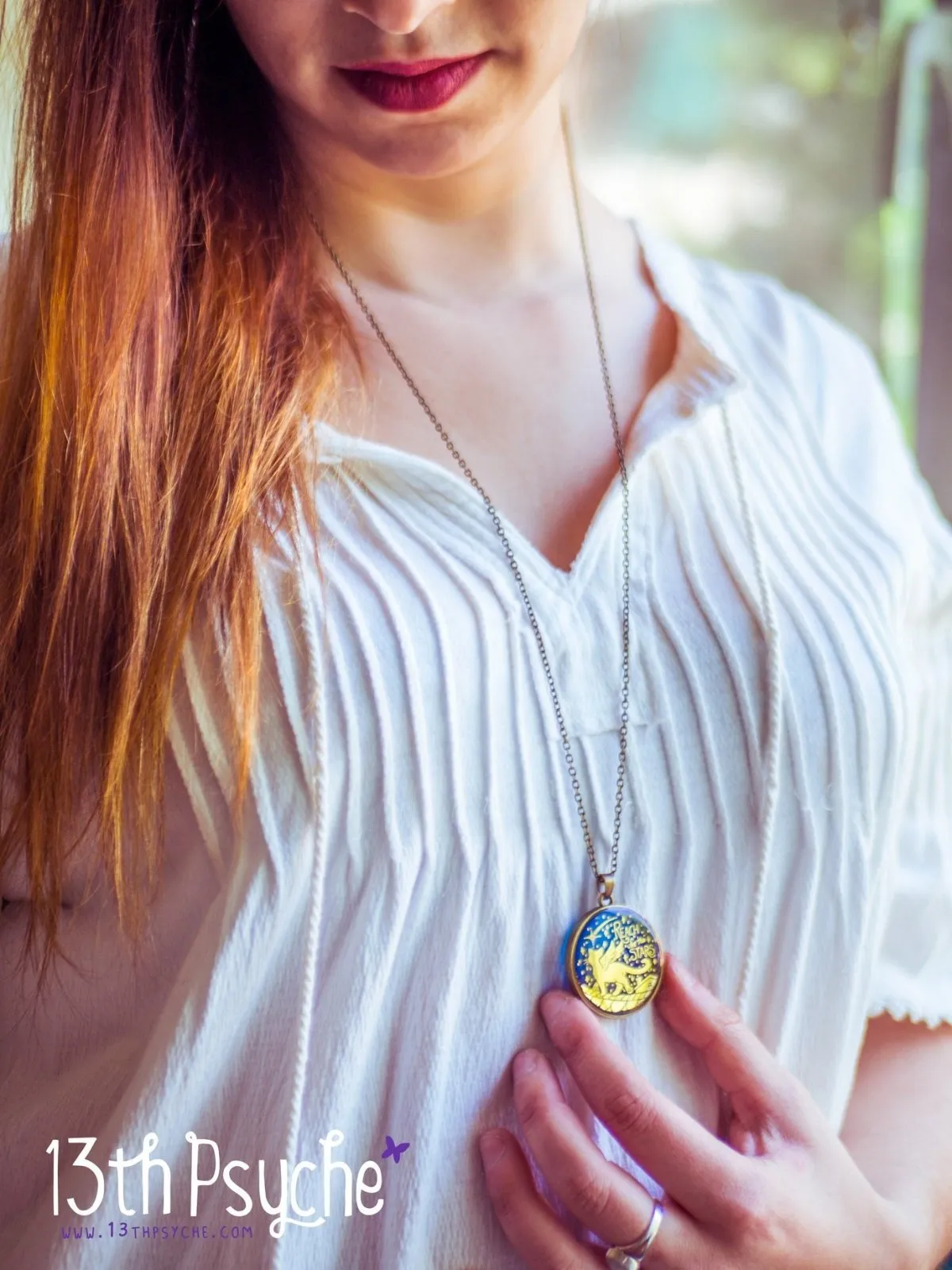 Inspirational "Reach for the stars" winged cat cameo necklace