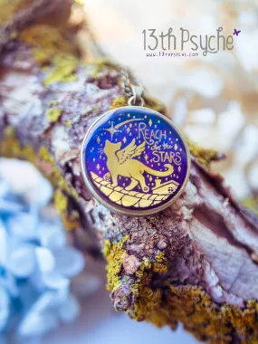 Inspirational "Reach for the stars" winged cat cameo necklace