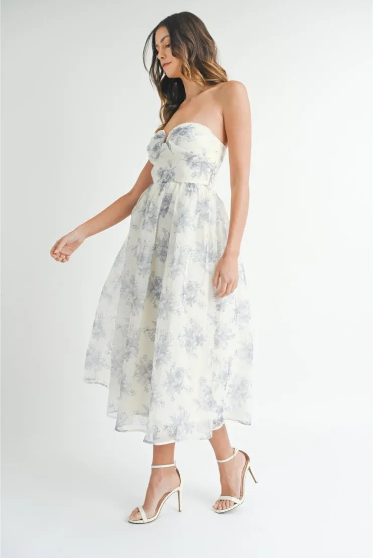 Irene Sweetheart Organza Midi Dress