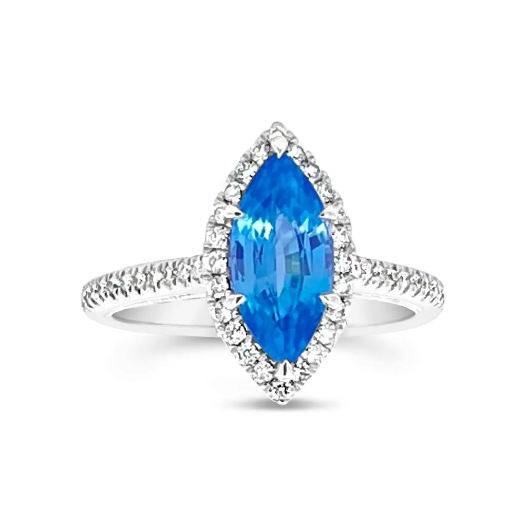 Irisa by Martin Binder Marquise Blue Zircon & Diamond Halo Ring