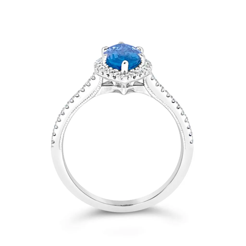 Irisa by Martin Binder Marquise Blue Zircon & Diamond Halo Ring