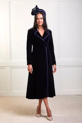 Isla - Velvet Dress Coat - Navy Blue