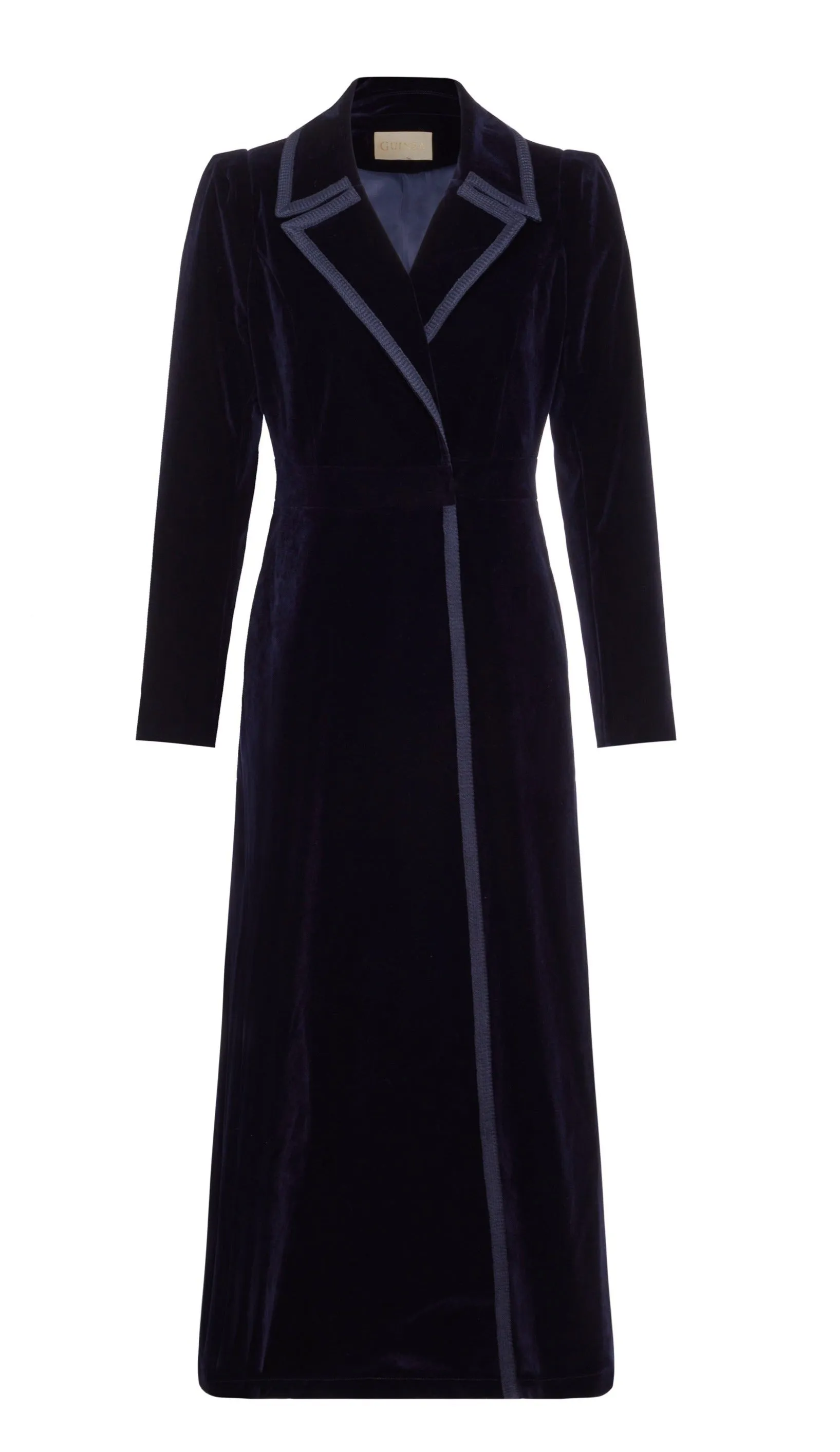 Isla - Velvet Dress Coat - Navy Blue