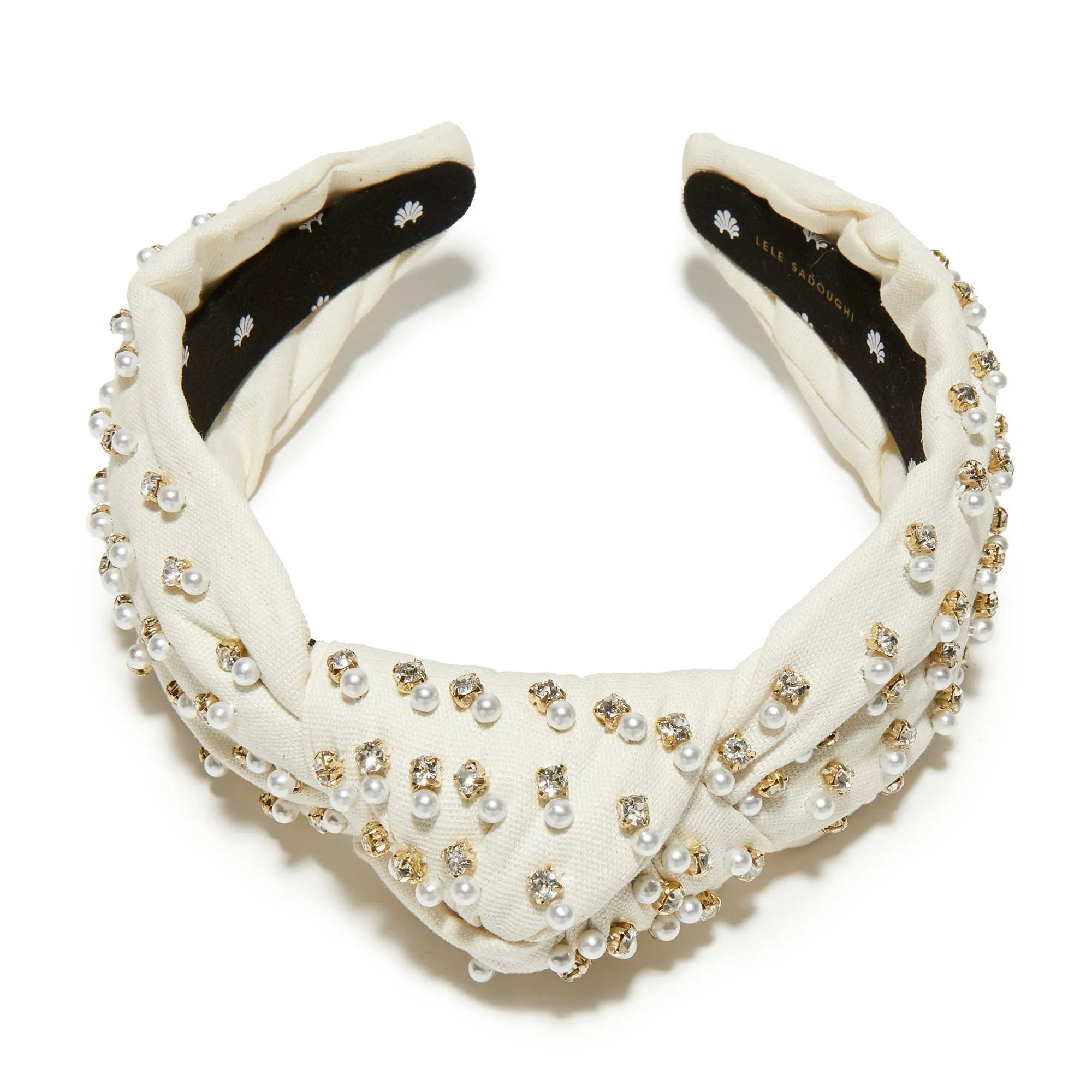 IVORY CRYSTAL EMBELLISHED KNOTTED HEADBAND