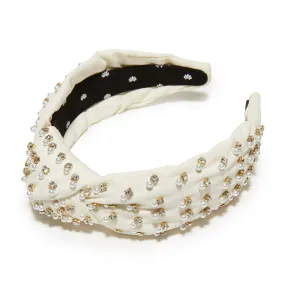 IVORY CRYSTAL EMBELLISHED KNOTTED HEADBAND