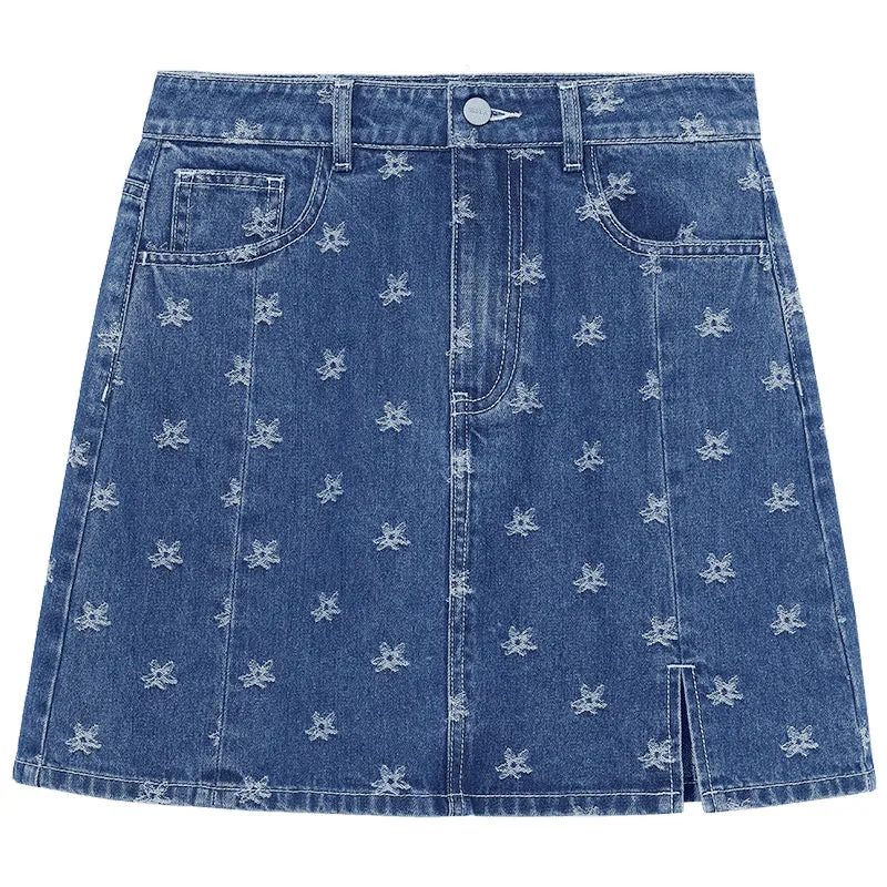 Jacquard Denim Half Women Skirt