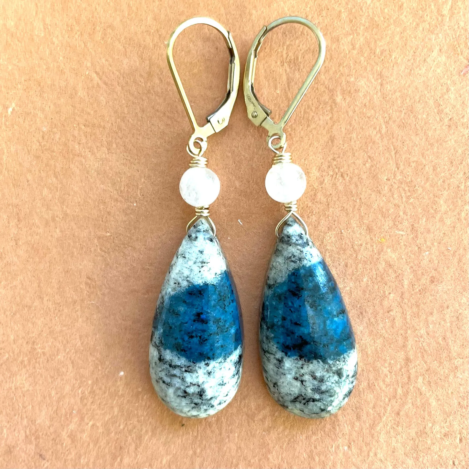 K2 Jasper and Moonstone Dangles, OOAK, Leverback