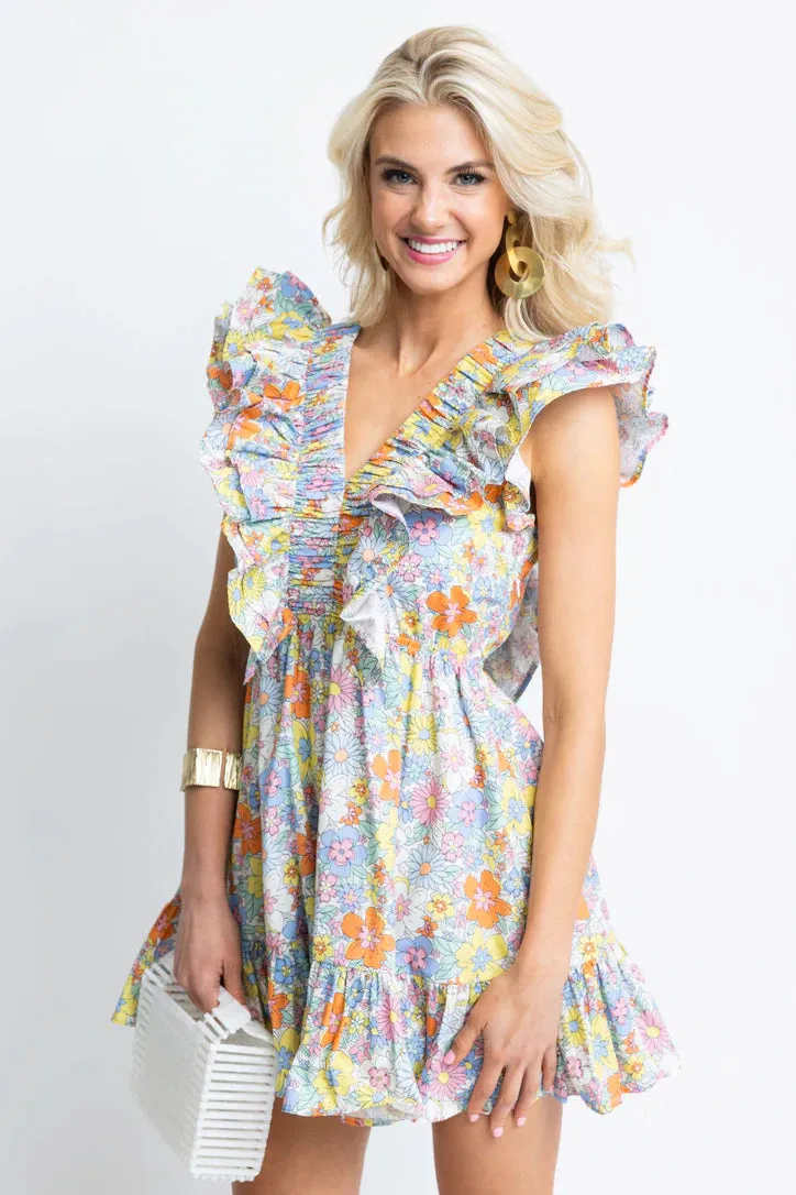 Karlie: Floral London Double V-Neck Dress