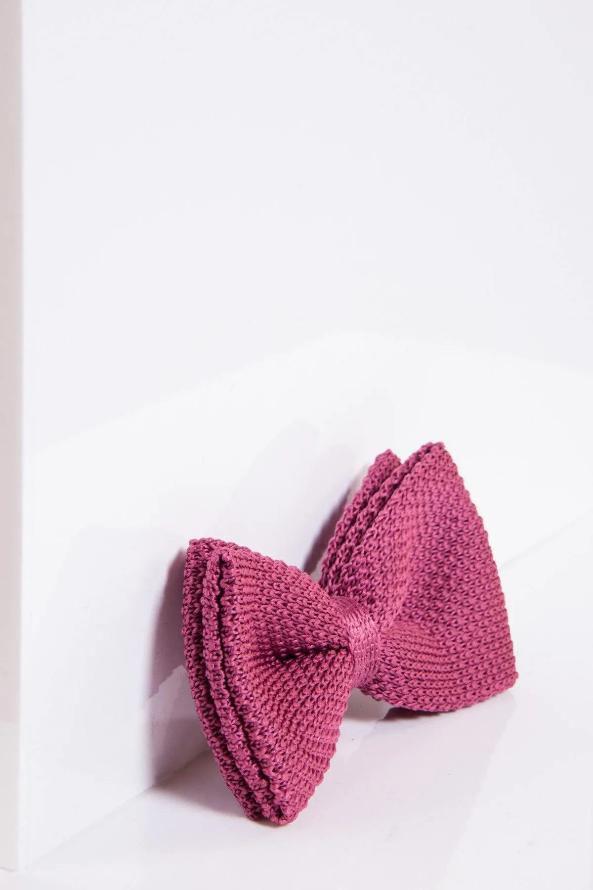 KB - Knitted Double Layer Bow Tie In Berry