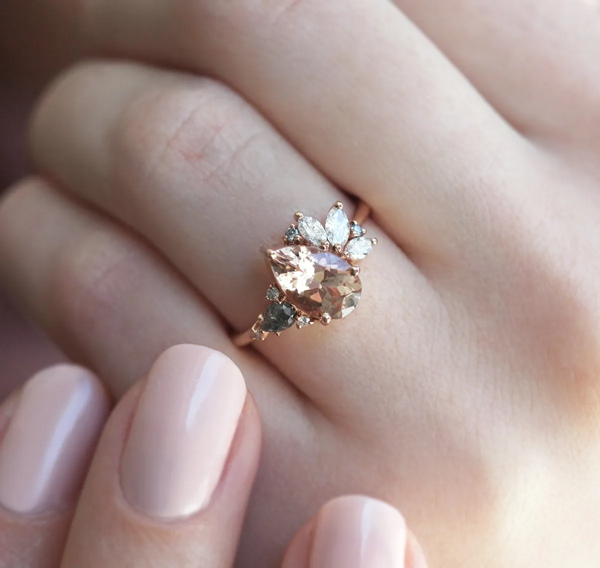 Khaleesi Pear Morganite Diamond Cluster Ring