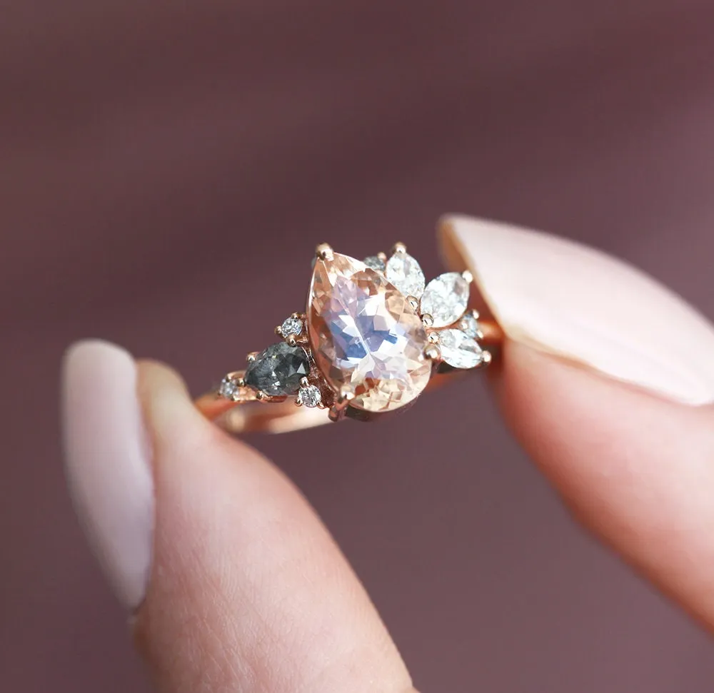 Khaleesi Pear Morganite Diamond Cluster Ring