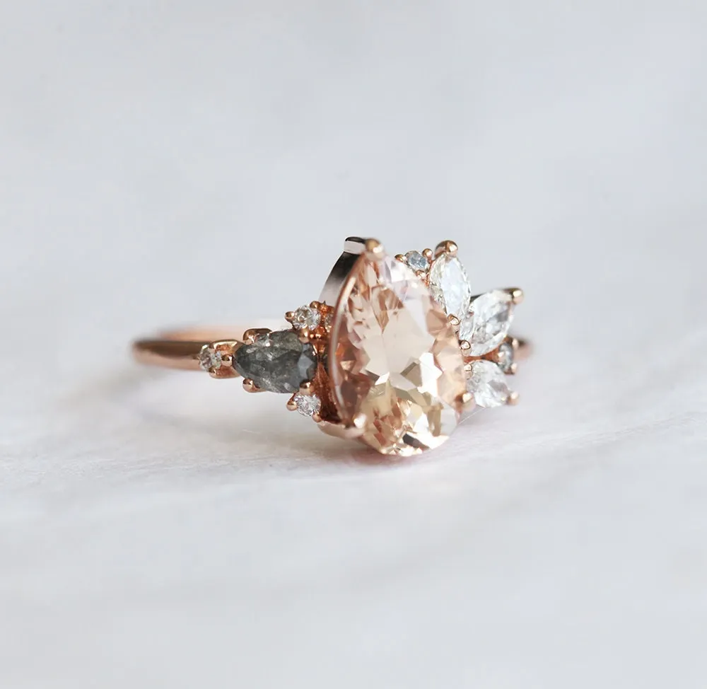 Khaleesi Pear Morganite Diamond Cluster Ring