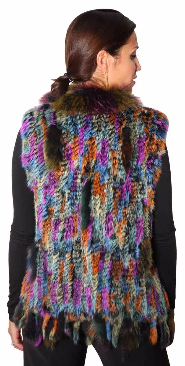 Knitted Rabbit Fur Vest with Raccoon Fur inserts