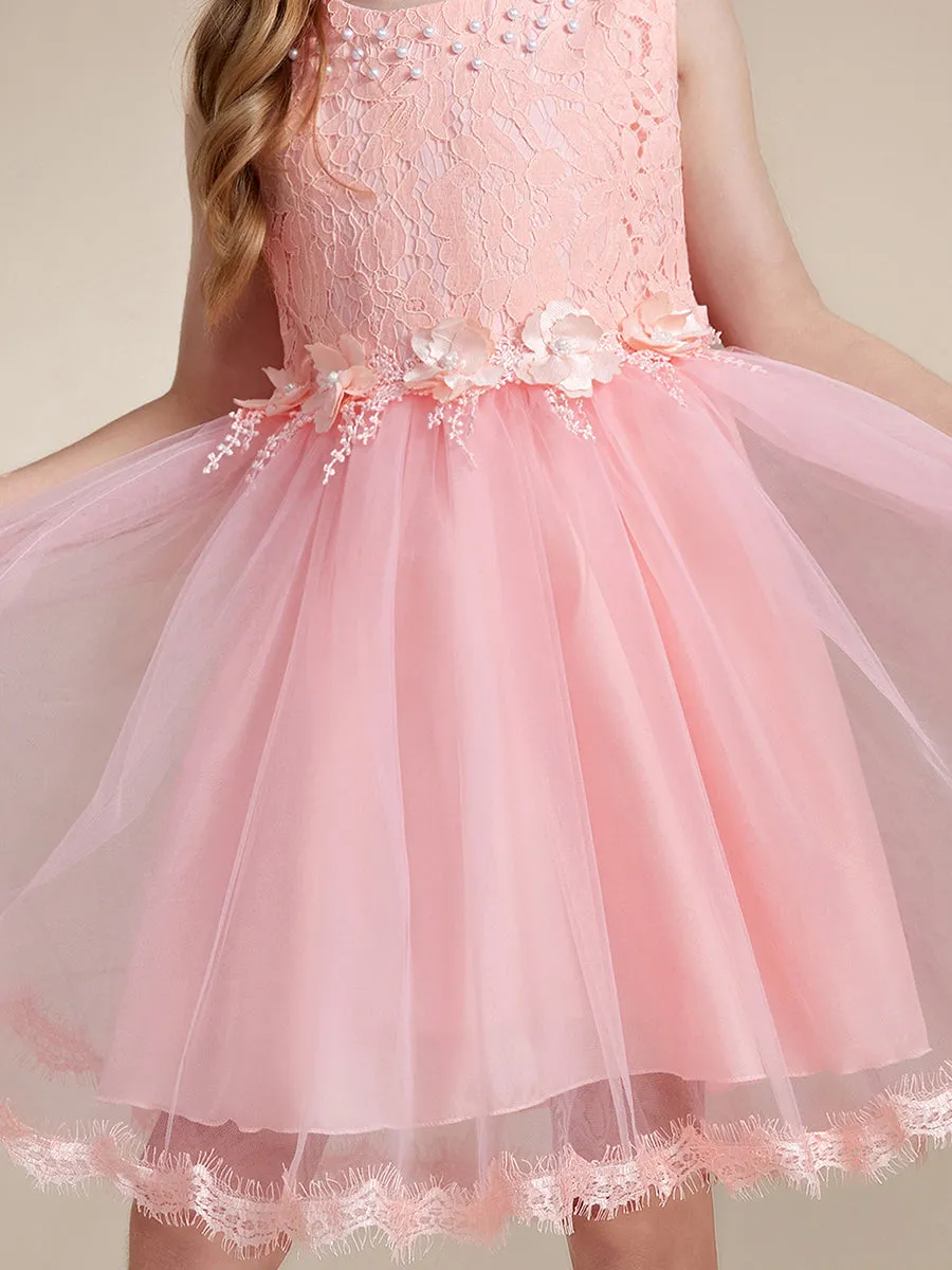 Lace Tulle Flower Girl Dress with Bow Back Detail