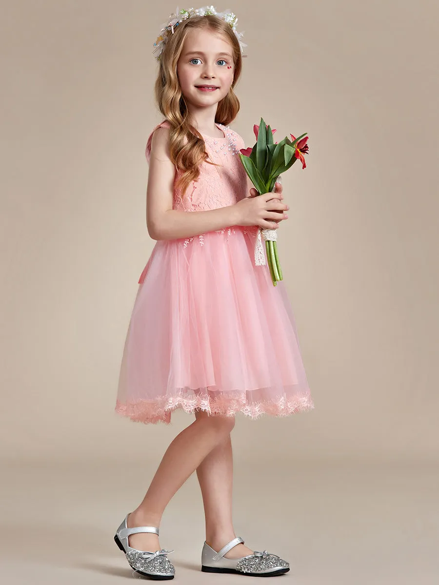 Lace Tulle Flower Girl Dress with Bow Back Detail