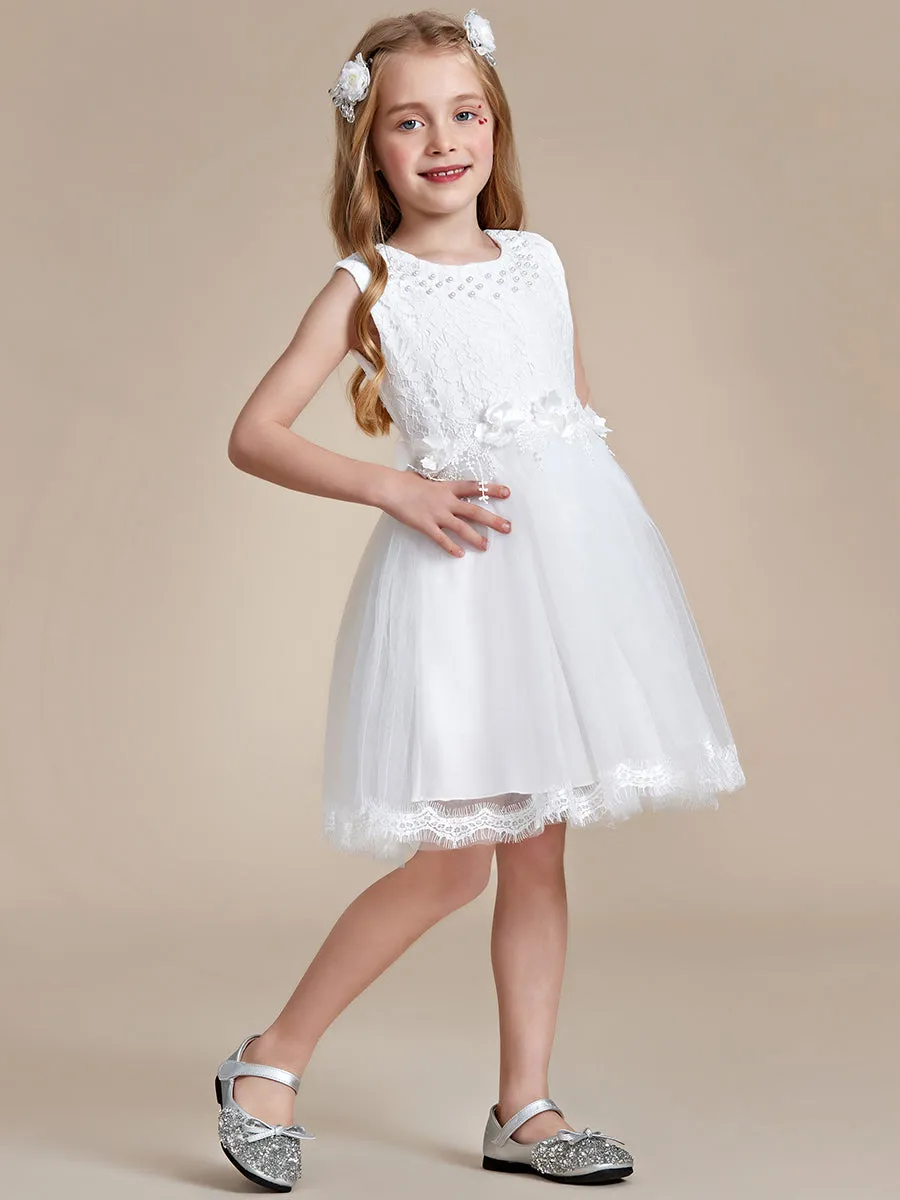 Lace Tulle Flower Girl Dress with Bow Back Detail