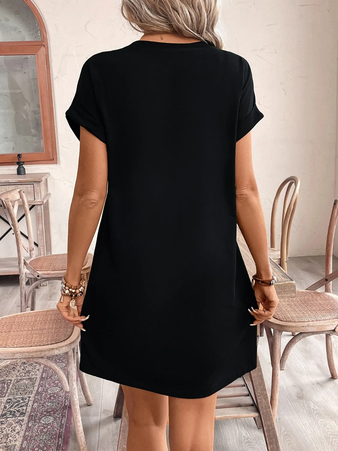 Letter Graphic Round Neck Short Sleeve Mini Tee Dress