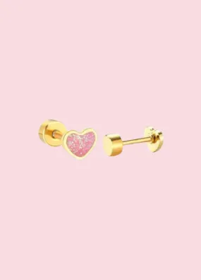 Linny Co. - Pink Nora Heart Flatback Stud Earrings